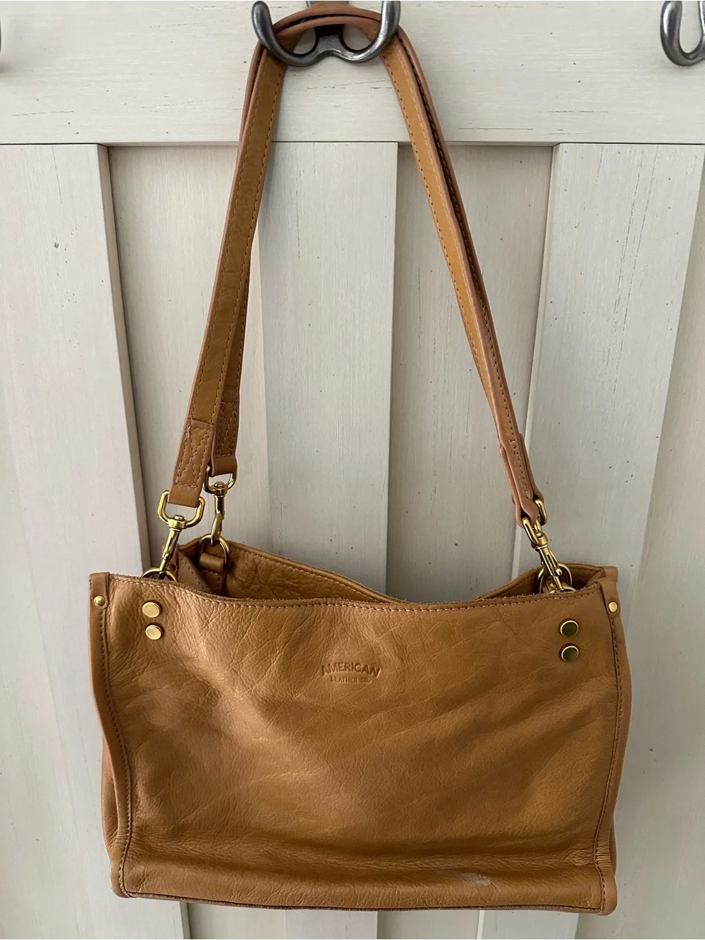 American Leather Cognac Shoulder Bag with Gold Hardware